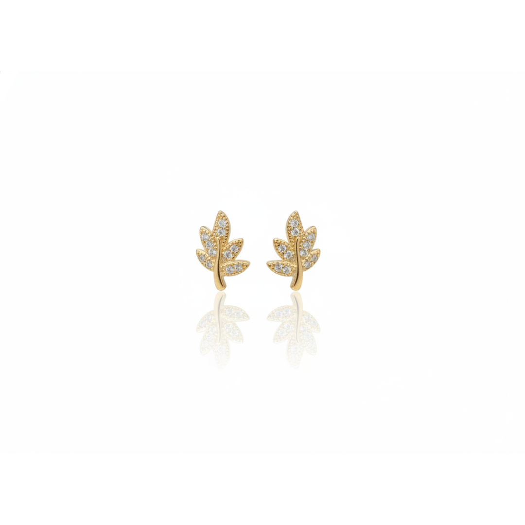 Brinco ramo folhas com zircônia